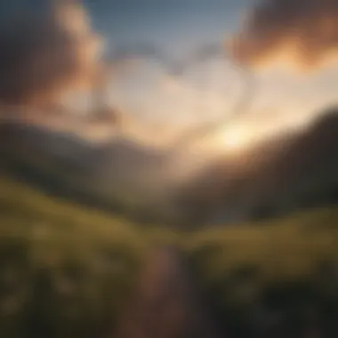 A serene landscape with musical notes blending into the sky