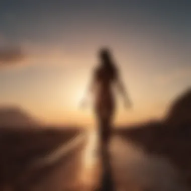 A Journey Towards Hope A silhouette of a figure reaching towards a bright, glowing horizon