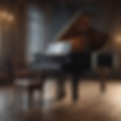 An elegant grand piano in a softly lit room, inviting creativity