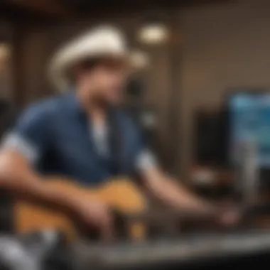 A collaborative moment between Jimmie Allen and Brad Paisley in the recording studio.