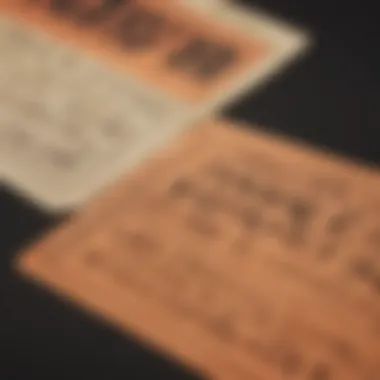 A close-up of concert tickets showcasing the unique designs and details