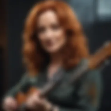 Close-up of Bonnie Raitt playing the slide guitar