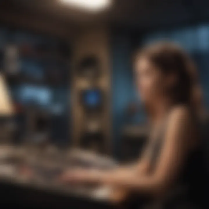A candid shot of Cindy Love in the studio during a recording session