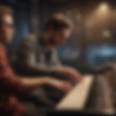 Musicians Collaborating on Composition Featured musicians collaborating on a new composition