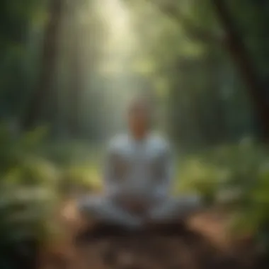 An individual immersed in a meditative state surrounded by nature.