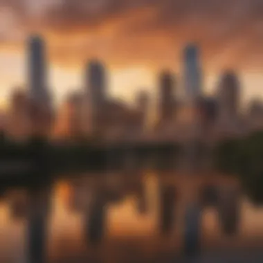 A scenic view of Austin's skyline at sunset