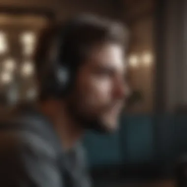 An individual reflecting while listening to a podcast