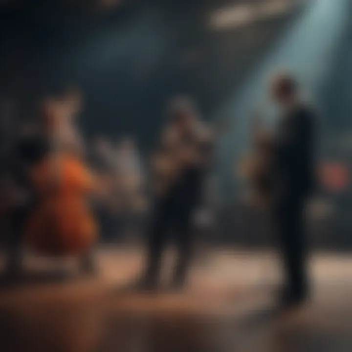 A vintage jazz fusion concert showcasing musicians improvising on stage
