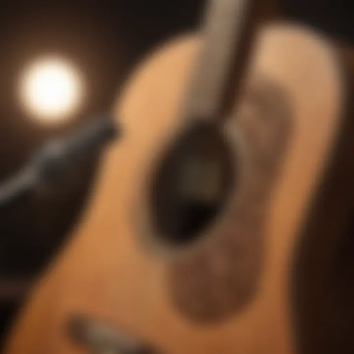 A close-up of a guitar and a microphone symbolizing live Ranchera music