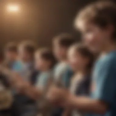 Children joyfully interacting with band members during a concert.