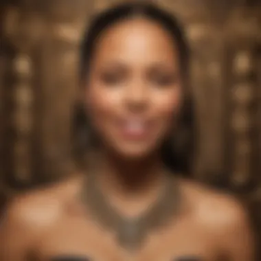 Alicia Keys smiling, surrounded by cultural symbols representing her heritage
