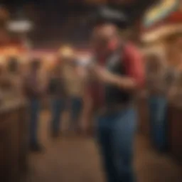 The essence of outlaw country music captured in a vibrant honky-tonk setting