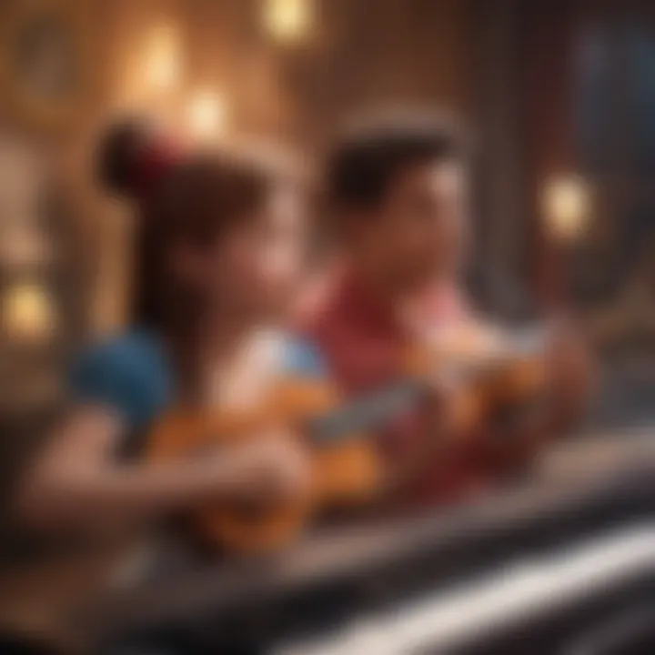 An enchanting scene featuring Disney characters enjoying music