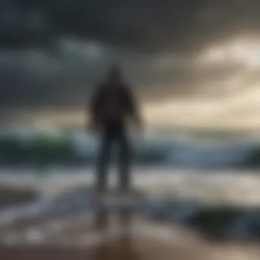 Strength Against the Storm A lone figure standing strong against crashing waves symbolizing resilience.