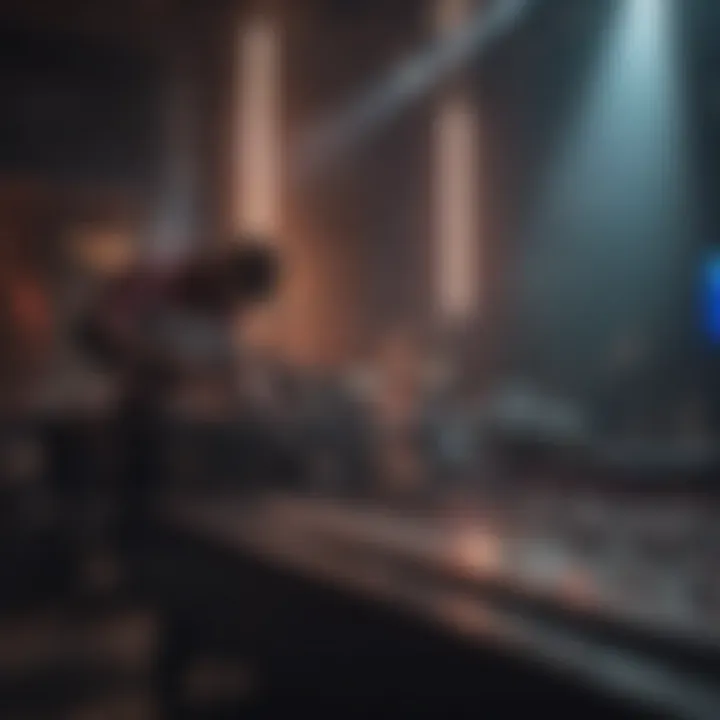 An artist performing on stage with vibrant lighting