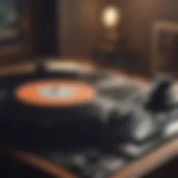 A vinyl record spinning on a turntable, symbolizing the nostalgia of the soundtrack.