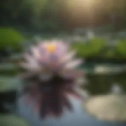 A serene depiction of a lotus flower blooming in a tranquil pond
