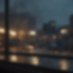 A serene view of rain falling gently on a window pane