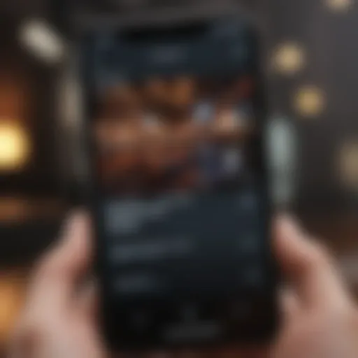 A close-up of a phone displaying a music streaming app