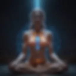 An ethereal representation of the astral aura radiating around a figure meditating.