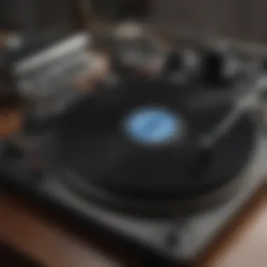 Vintage jazz records displayed with a stylish turntable.
