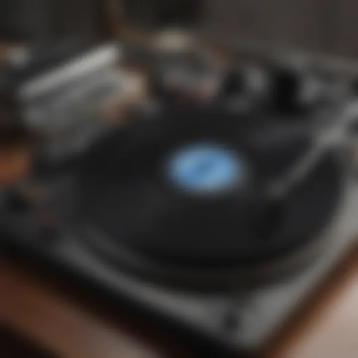 Vintage jazz records displayed with a stylish turntable.