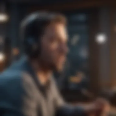A person listening to a podcast with headphones