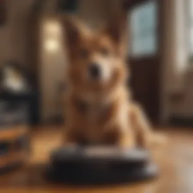 A dog sitting beside a vinyl record player, immersed in music