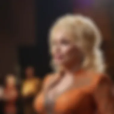 Dolly Parton performing on stage with vibrant colors