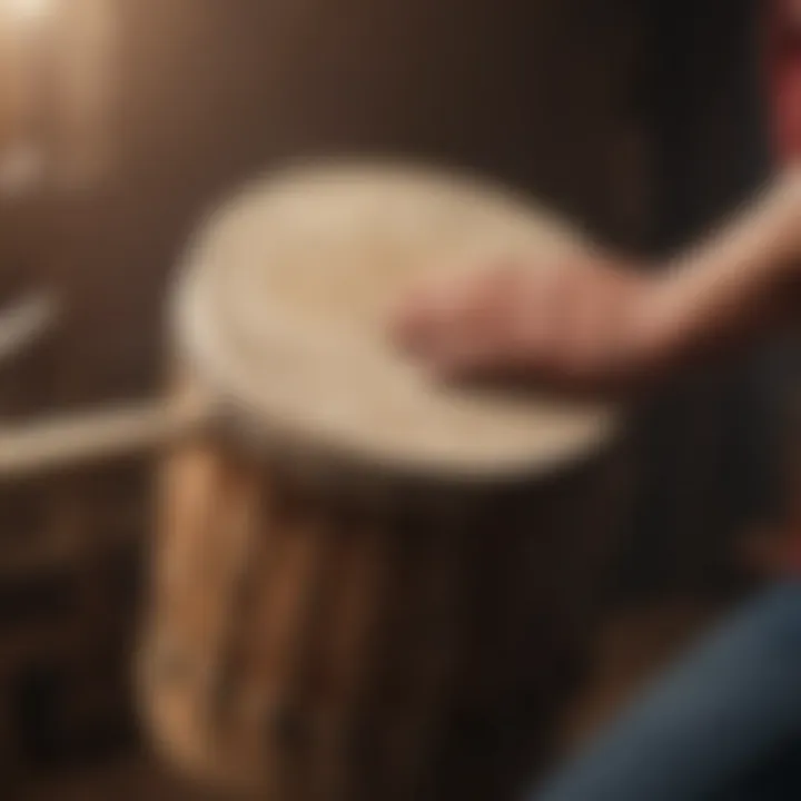 Close-up of a hand striking a drum