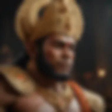 Symbolism of Strength and Devotion A symbolic representation of the themes of strength and devotion in the Hanuman Chalisa