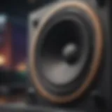 Vibrant sound waves emanating from a bass speaker