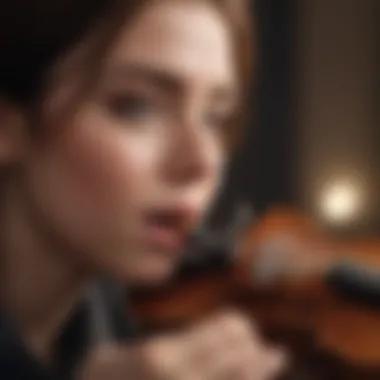 Emotional Connection through Music A close-up of a person engaging with a musical instrument, showing emotional expression