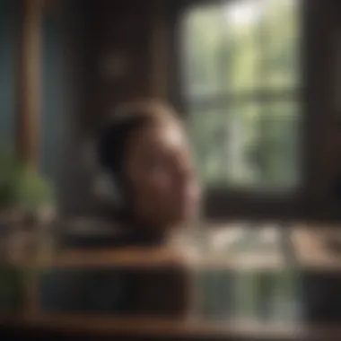 Meditative State with Music A person peacefully meditating with headphones in a tranquil setting