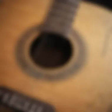 A close-up of a guitar with sheet music in the background