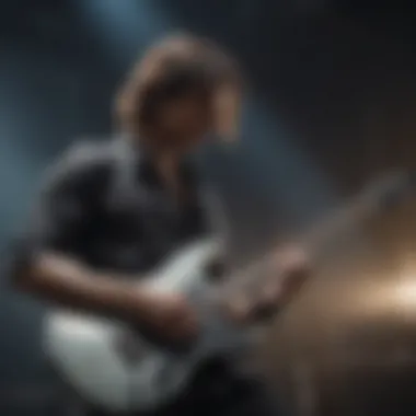 The Essence of Metal: A Guitarist on Stage Guitarist performing on stage, embodying the essence of metal music