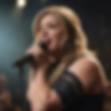 Kelly Clarkson performing at a live concert, showcasing her powerful vocals.