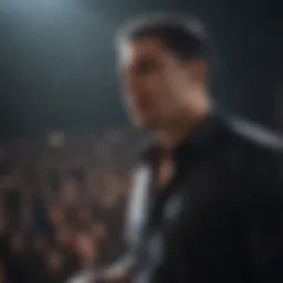 A vibrant concert scene showcasing Roman Rivera's dynamic performance