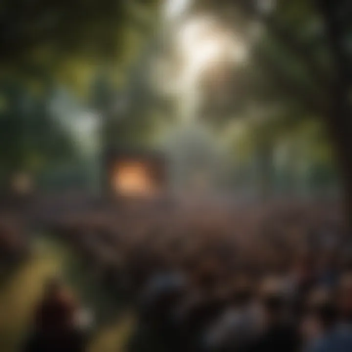 An audience enjoying a symphony performance in a lush park setting