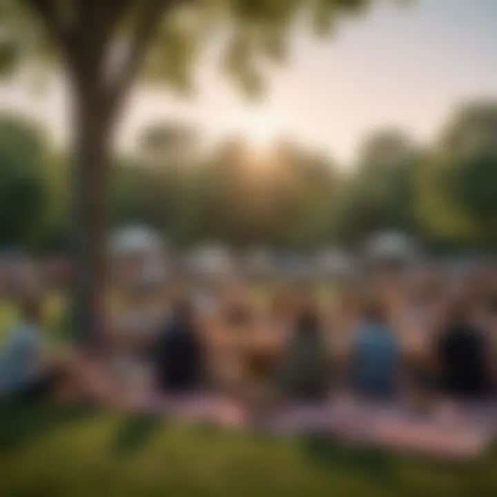 Families and friends enjoying a picnic while listening to a live concert