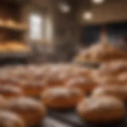 An artistic representation of a bakery with musical notes intertwined.