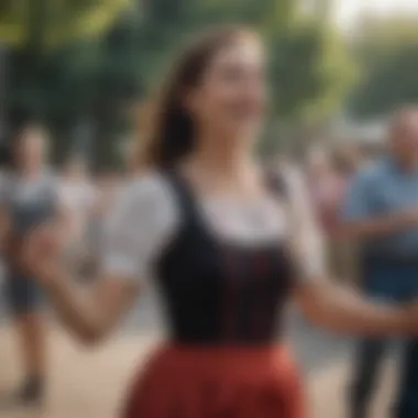A vibrant outdoor polka dance event, capturing the joyous spirit of community and celebration.