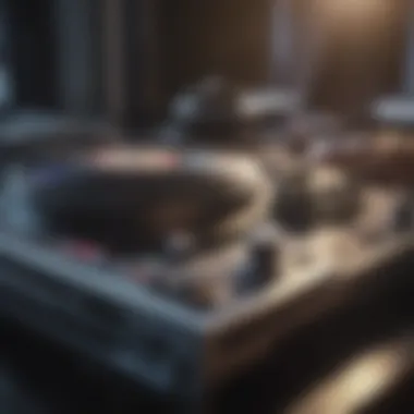 Close-up of turntables showcasing DJ skills