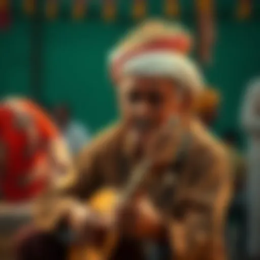 A traditional musician playing an instrument at a cultural festival.