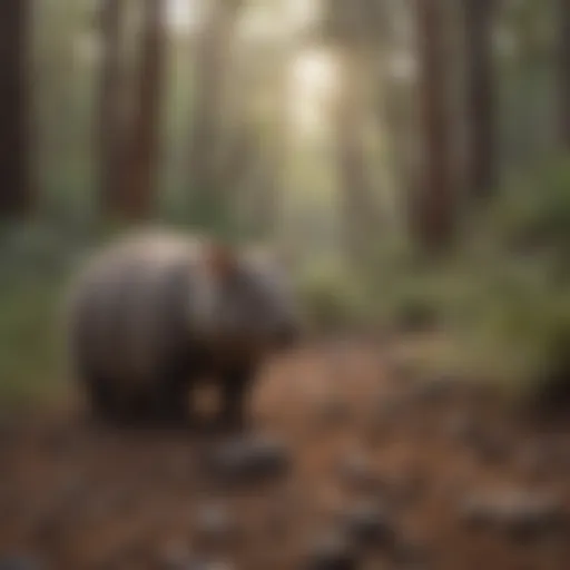 A serene landscape depicting wombat habitats