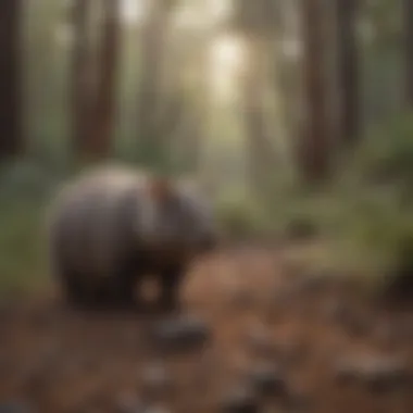 The Tranquil Habitat of Wombats A serene landscape depicting wombat habitats