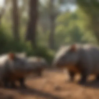 Tourists observing wombats in a wildlife sanctuary