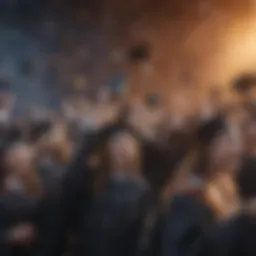 A vibrant graduation ceremony with excited graduates celebrating