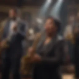 A lively jazz band performing in a vibrant setting