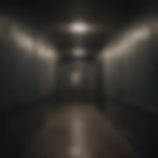 A dark corridor filled with eerie sound wave patterns